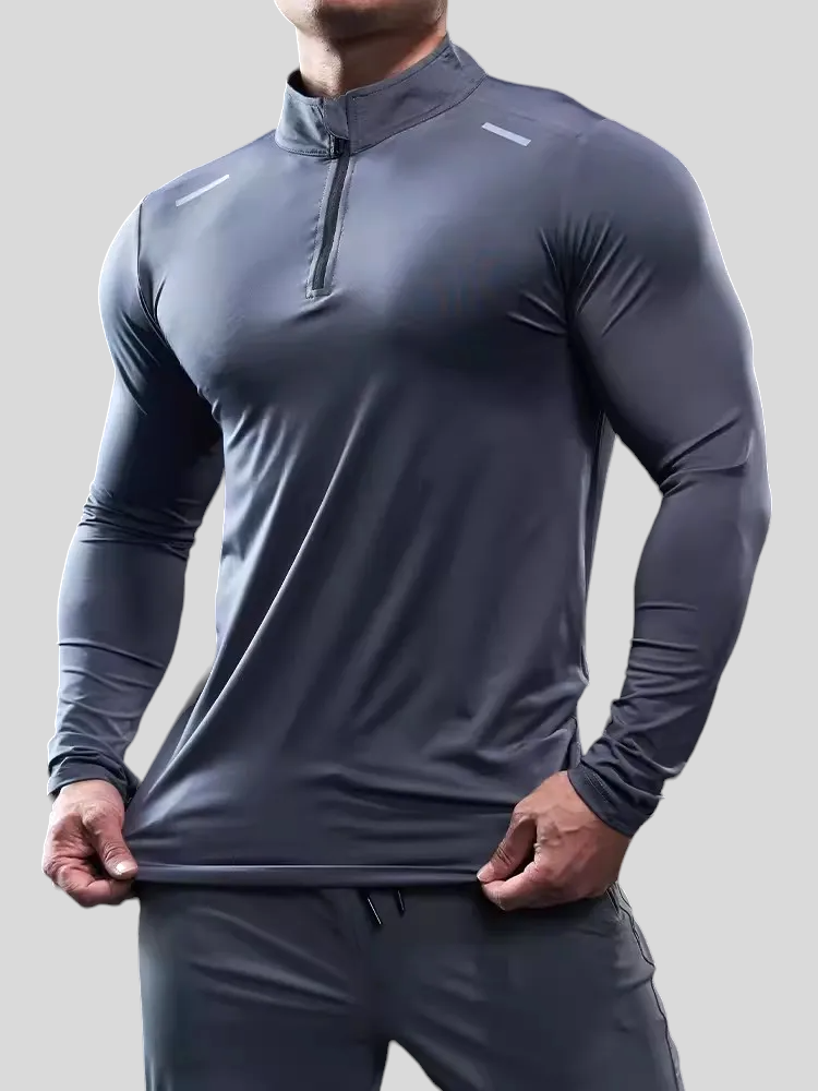 Men's Shield Activewear, Long Sleeve Tight Top tee, Green, Gray