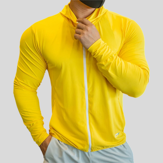 Activewear Gym Jacket Zipper, White,Yellow