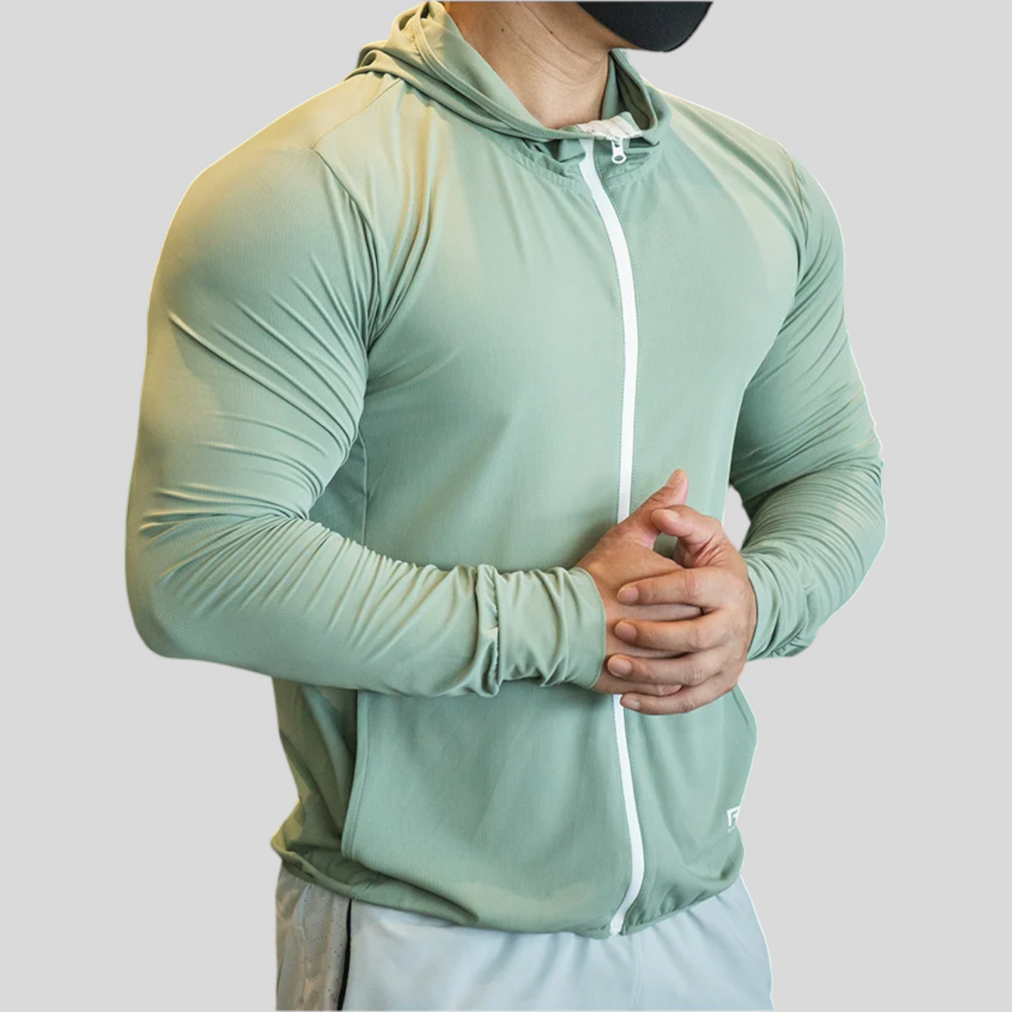 Activewear Gym Jacket Zipper, Light grey, Green