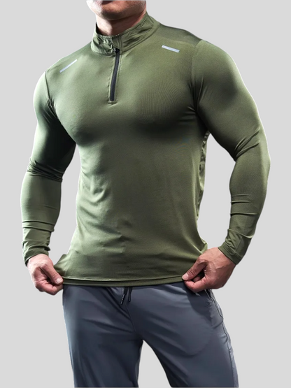 Men's Shield Activewear, Long Sleeve Tight Top tee, Green, Gray