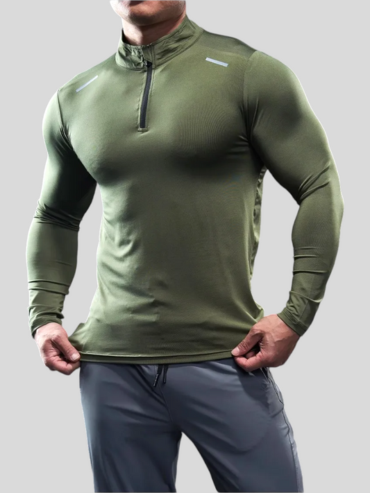 Men's Shield Activewear, Long Sleeve Tight Top tee, Green, Gray