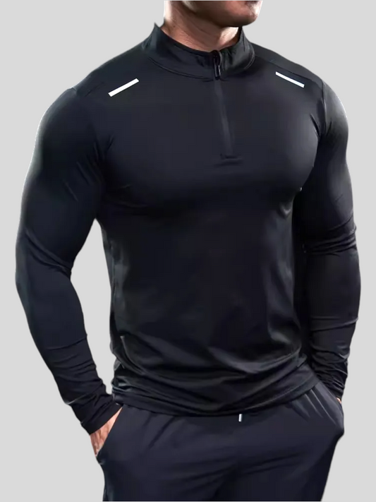 Men's Shield Activewear, Long Sleeve Tight Top tee, Black, Light blue