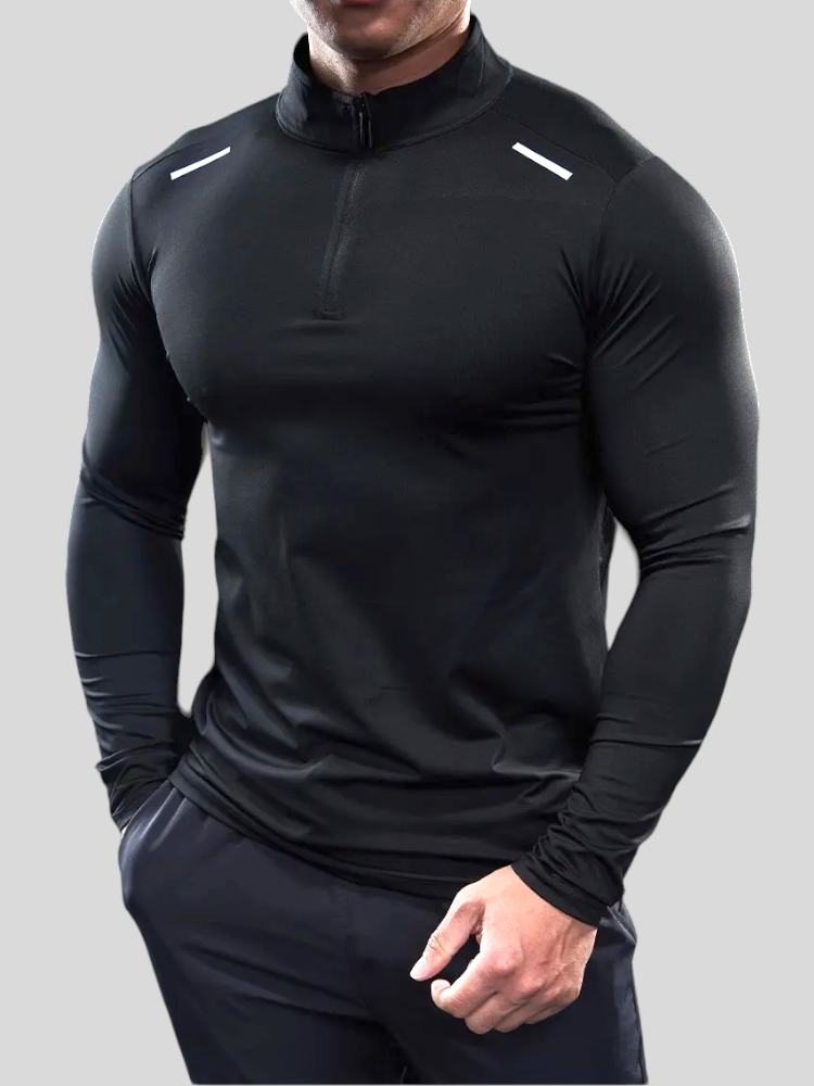 Men's Shield Activewear, Long Sleeve Tight Top tee, Black, Light blue