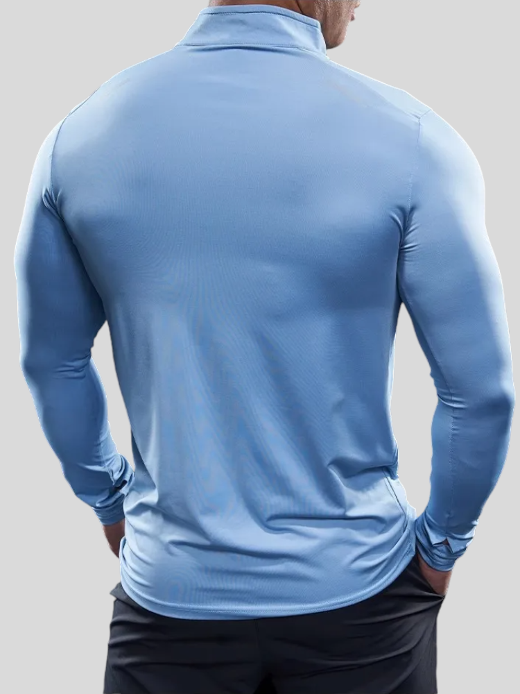 Men's Shield Activewear, Long Sleeve Tight Top tee, Black, Light blue