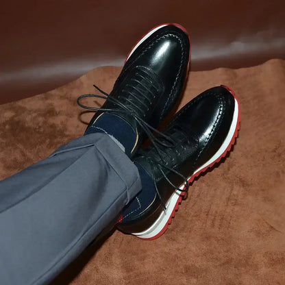 XEBOS Black Genuine Leather Casual Shoes