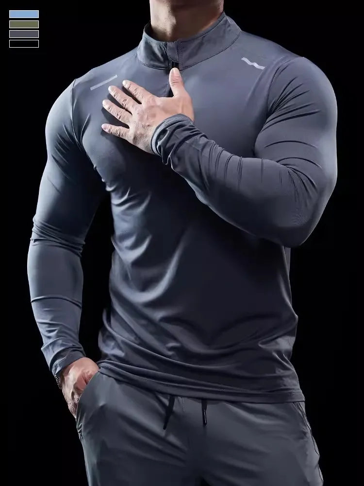 Men's Shield Activewear, Long Sleeve Tight Top tee, Green, Gray