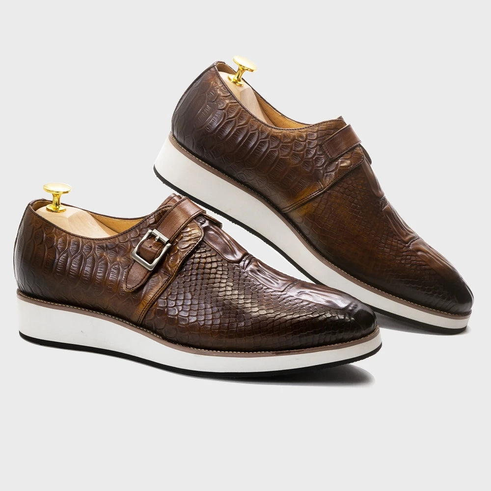 XEBOS Brown Leather Crocodile Pattern