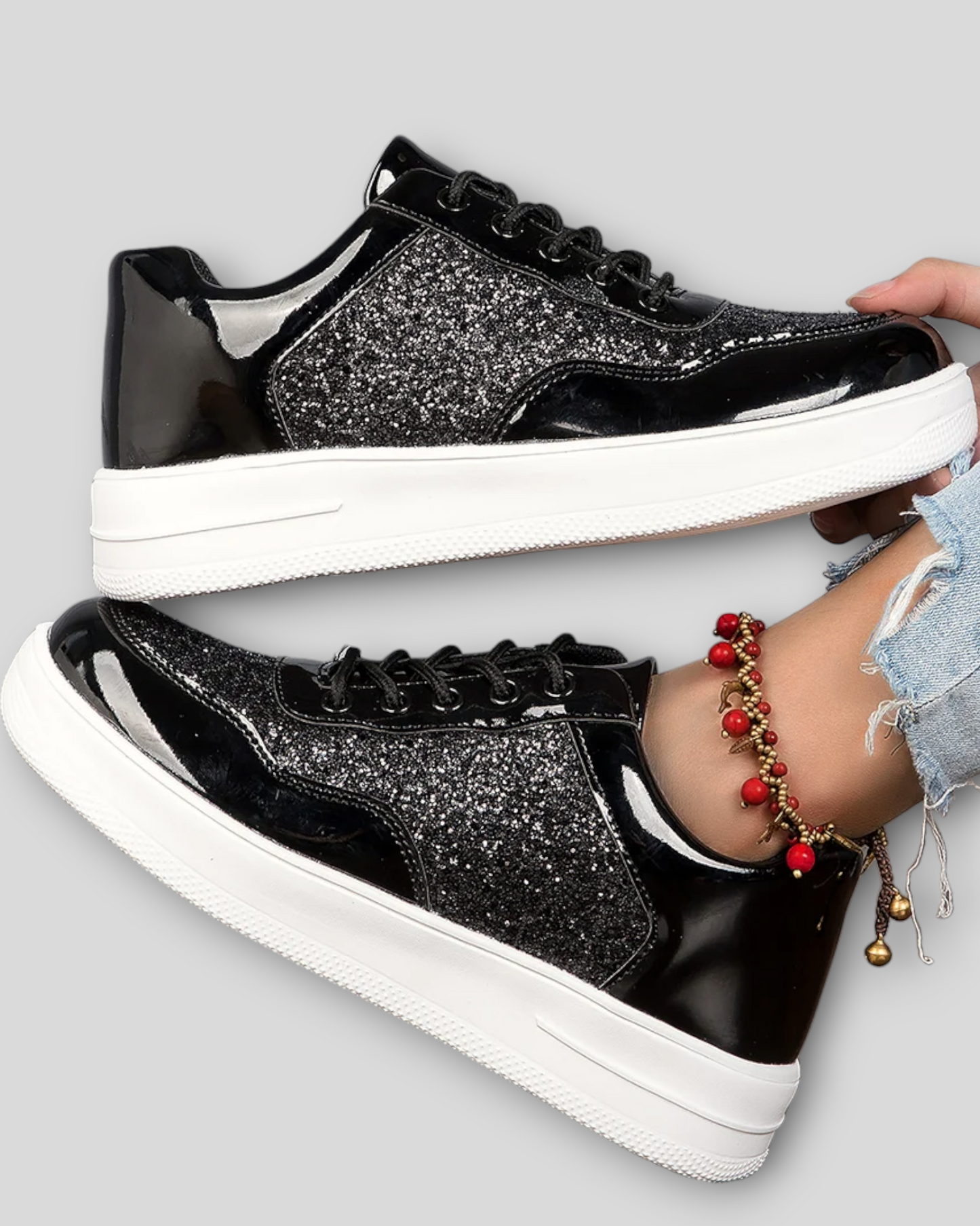 Women's Black Glitter Sneakers / Trainers / Shoes