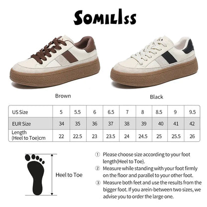 SOMILISS Women Sneakers Genuine Leather Suede Leather Patchwork Lace-Up Round Toe Ladies Casual Sneakers Designer Brand Shoes