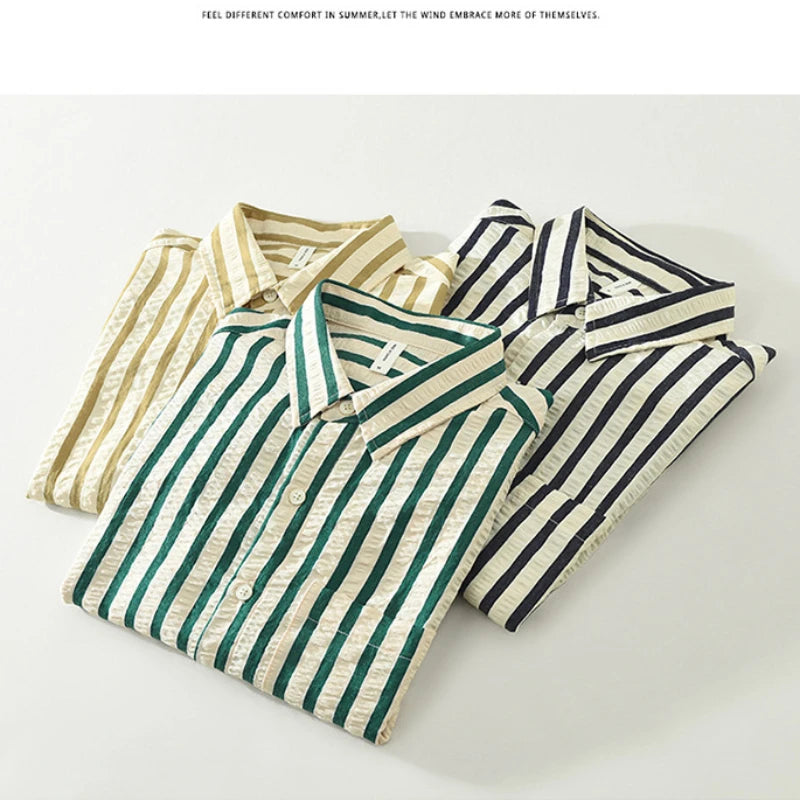 Fresh Striped Cotton Short Sleeve Shirts