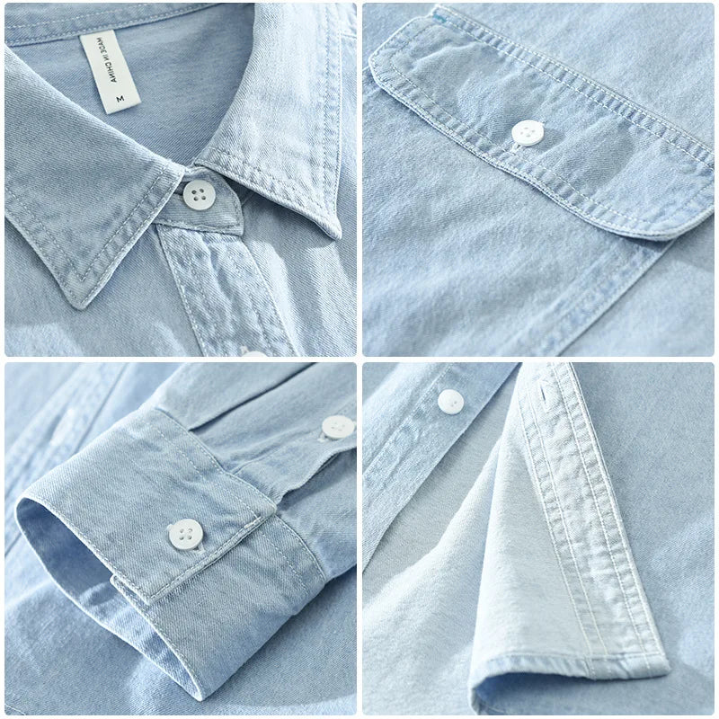 Pure Cotton Casual Denim Long Sleeve Shirt