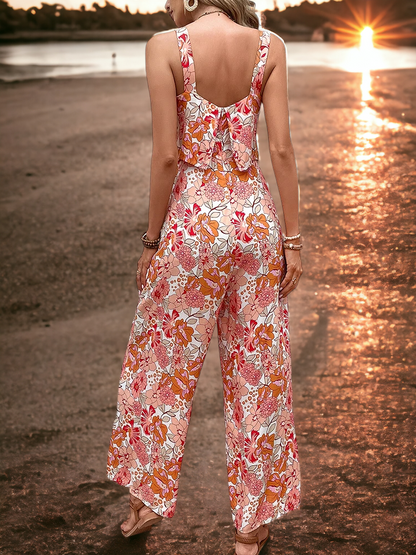 Floral Backless Sleeveless Jumpsuit