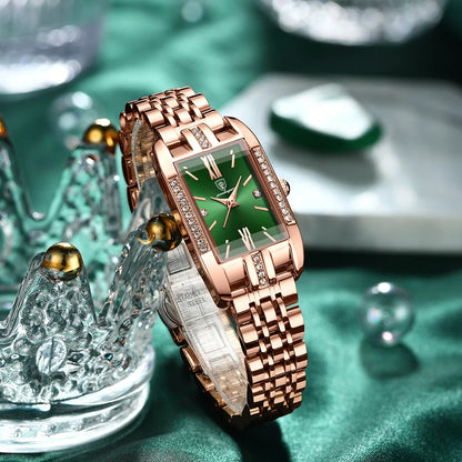 POEDAGAR High Quality Diamond Rectangle Quartz Ladies Watches Stainless Steel