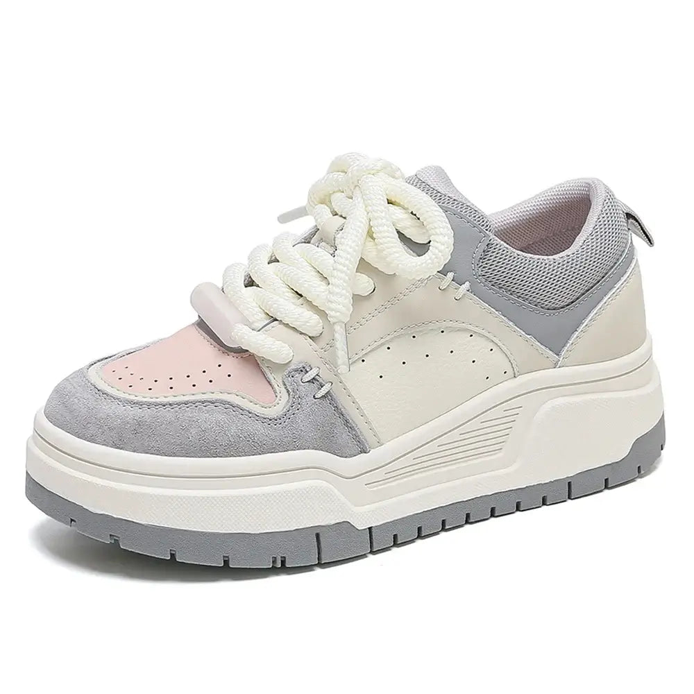 SOMILISS Platform Sneakers for Women Leather Suede Microfiber Leather Patchwork Round Toe Lady Fashion Causal Non Slip Shoes