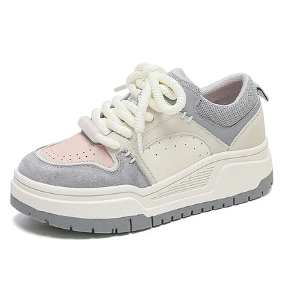 SOMILISS Platform Sneakers for Women Leather Suede Microfiber Leather Patchwork Round Toe Lady Fashion Causal Non Slip Shoes