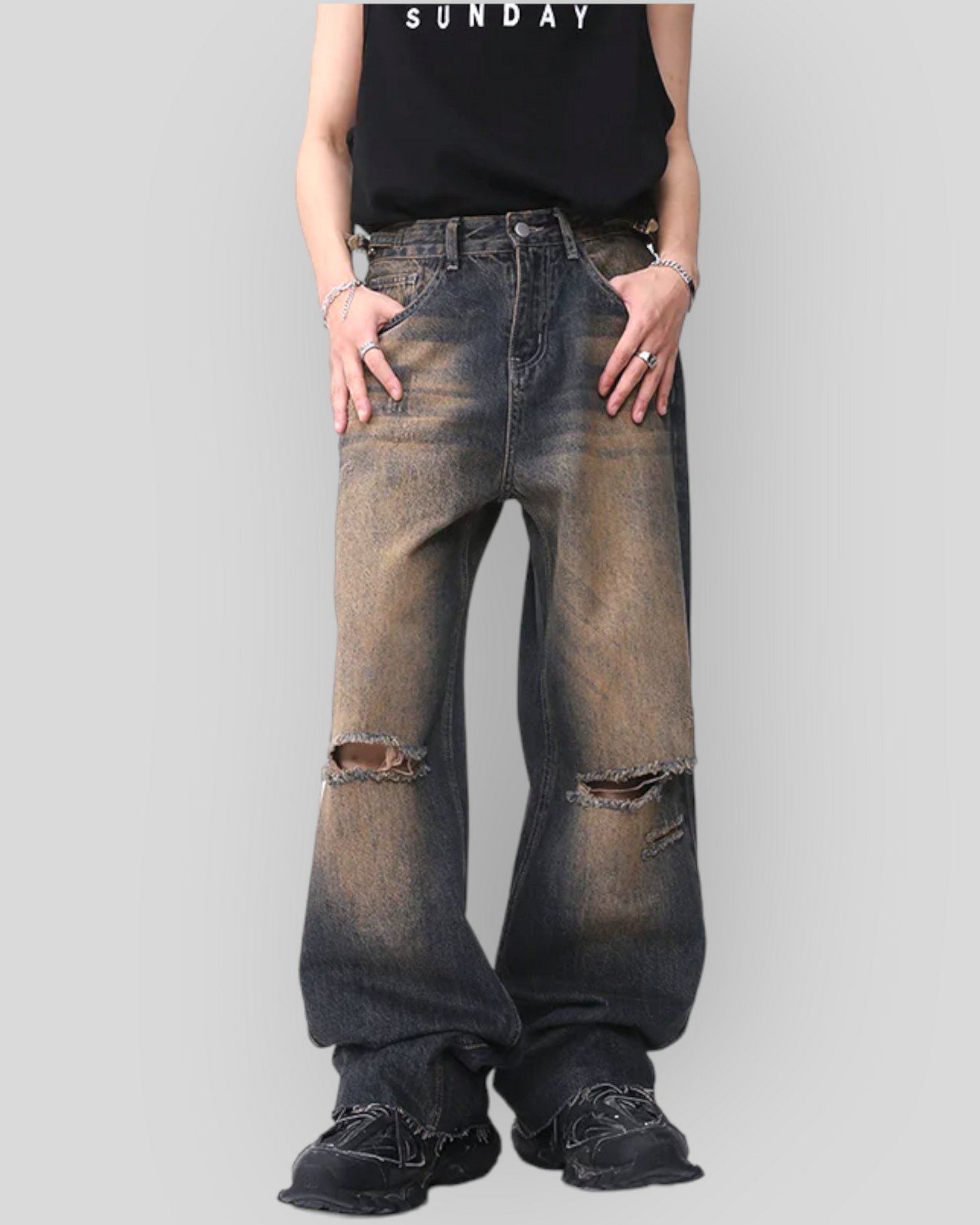 Men's Vintage Baggy Denim Jeans, Wide Legs, American Style