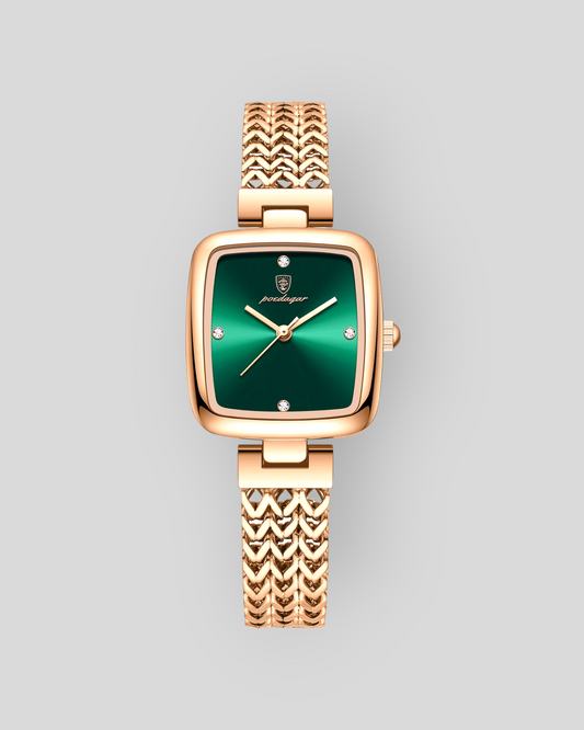 POEDAGAR Luxury Gold Square Women's Watch, Stainless Steel