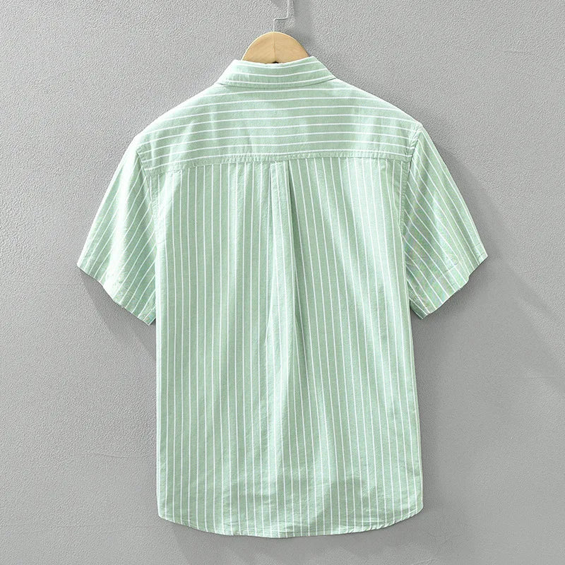 Fresh Striped Pure Cotton Short Sleeve Shirt