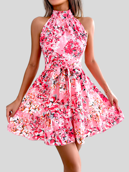 Summer Floral Print Short Dress, Pink