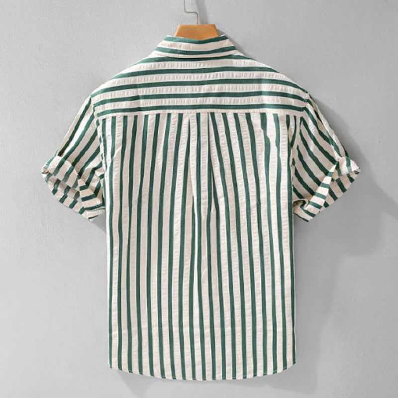 Cargo Striped Short Sleeve Shirt with Side Pocket