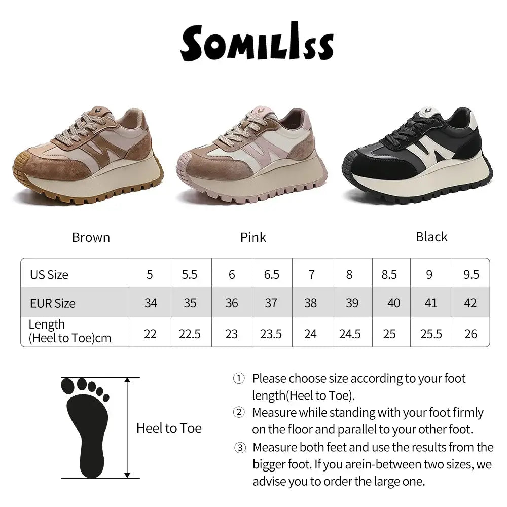 SOMILISS Women Platform Sneakers Pig Sude Satin Cloth Patchwork Lace-Up Round Toe Ladies Casual Sneakers Designer Brand Shoes