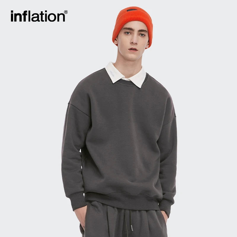 INFLATION Thick Fleece Sweatshirt, Loose Crew Neck | Brown, Coffee