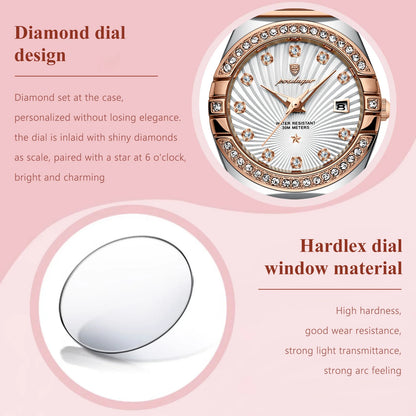 POEDAGAR Women's luxurious Diamond Watches, Stainless Steel