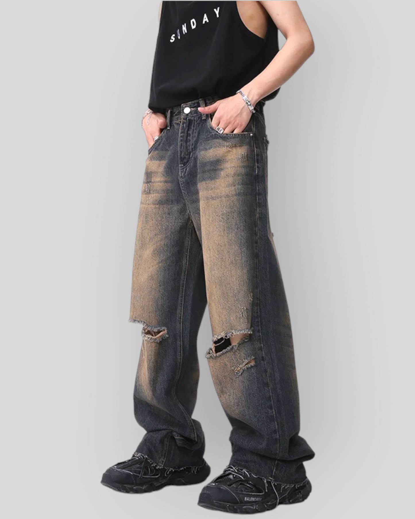 Men's Vintage Baggy Denim Jeans, Wide Legs, American Style
