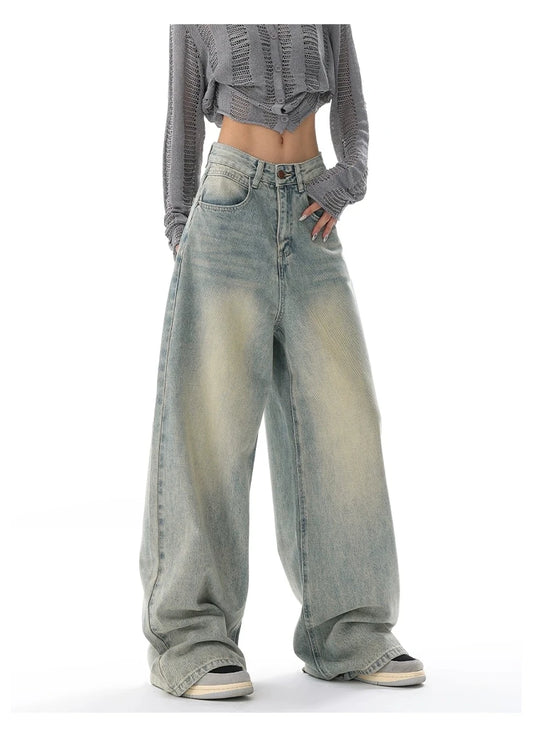 Women's Vintage High Waist Wide Leg Baggy Jeans