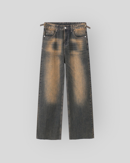 Men's Vintage Streetwear Brown Blue Baggy Jeans.