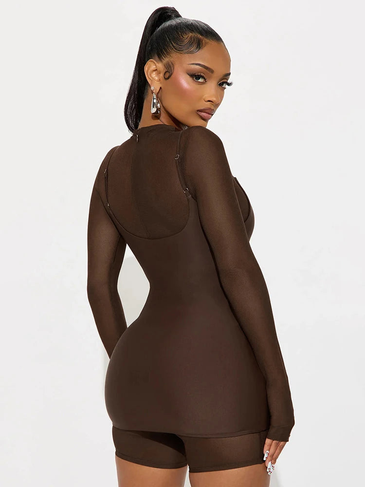 Ana 2 Piece Double Lined Mini Dress - Brown