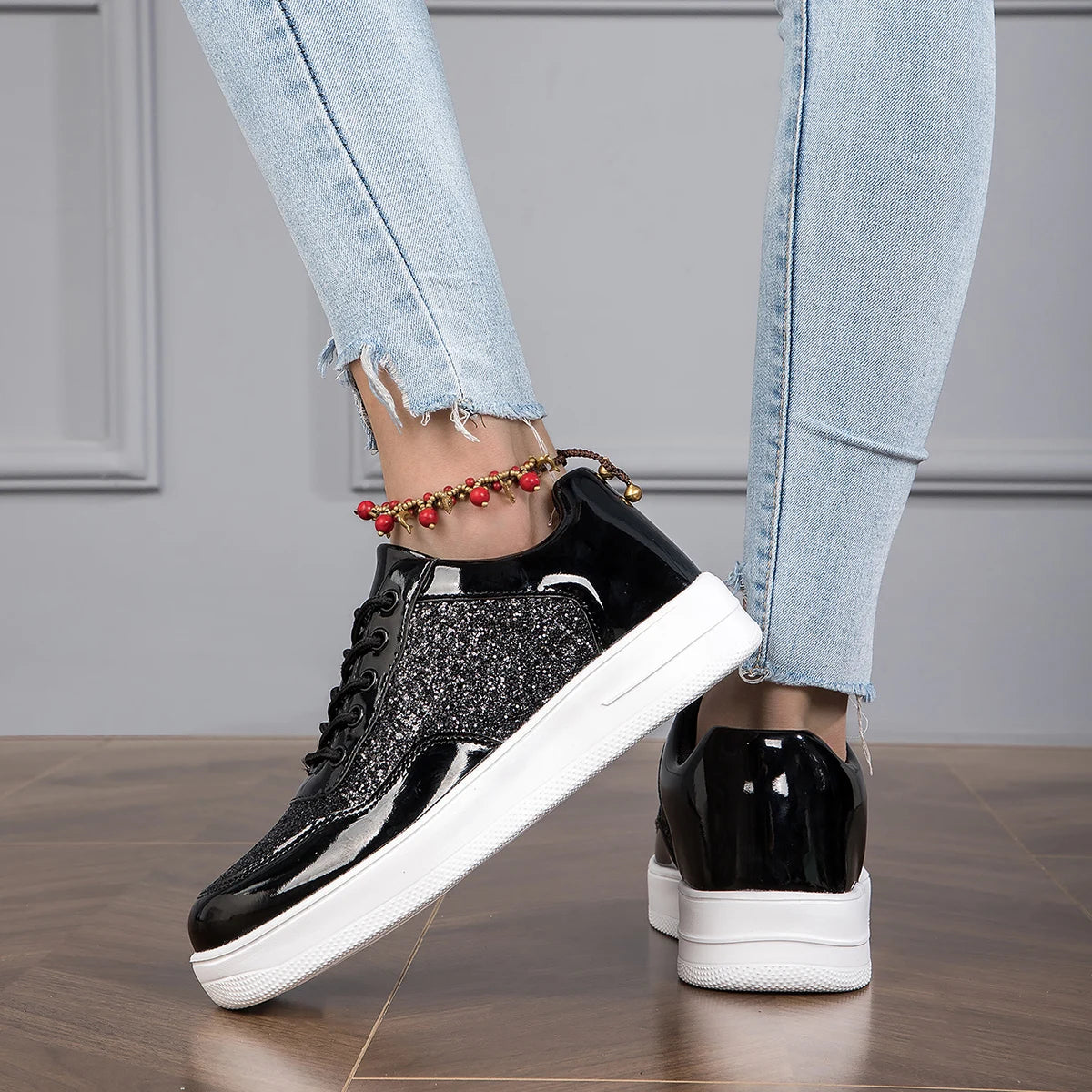 Women's Black Glitter Sneakers / Trainers / Shoes