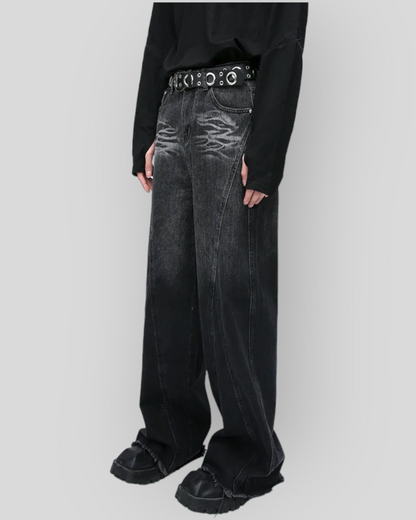 Men's Loose Black Baggy Denim Jeans, Wide Pants.