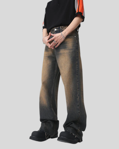 Women's Vintage Streetwear Brown Blue Baggy Jeans.