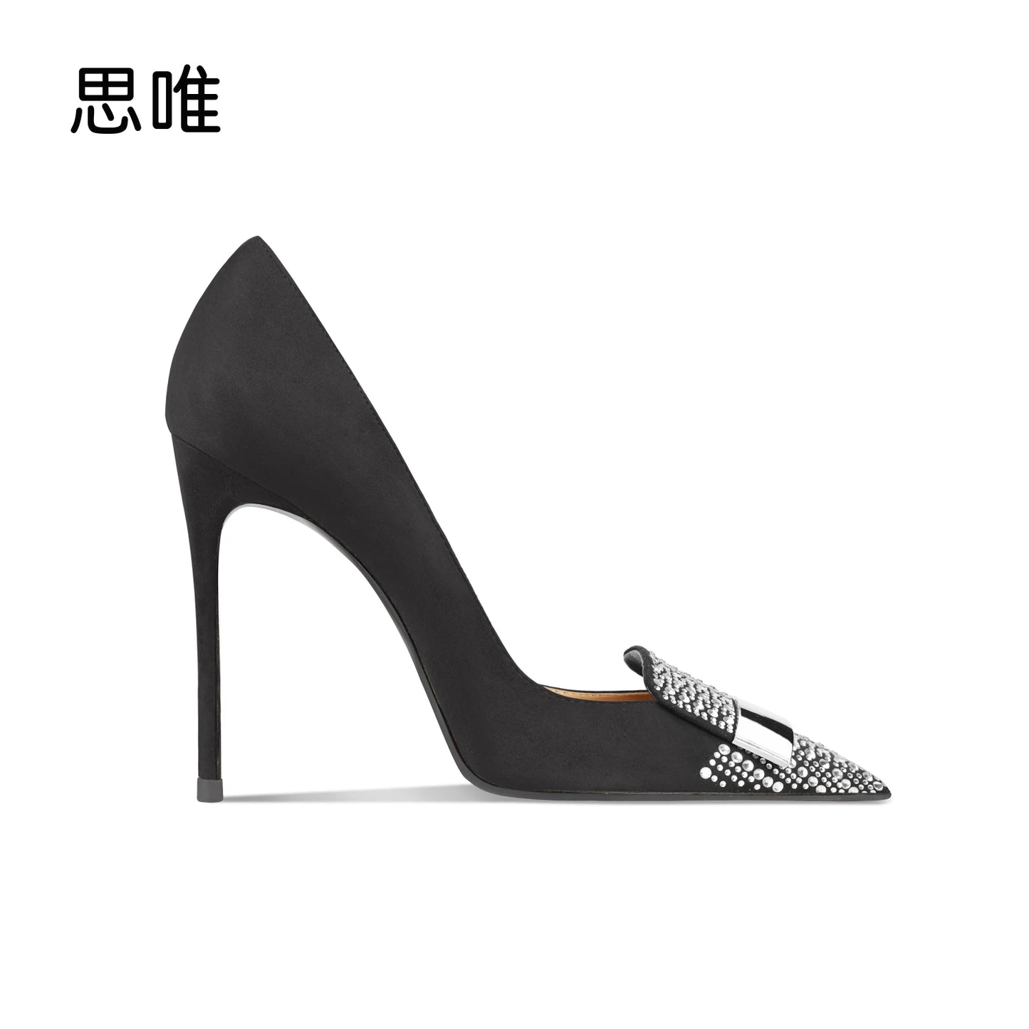 Genuine Leather Rhinestone High Heels