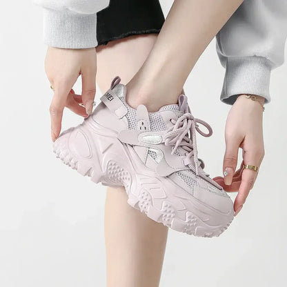 SOMILISS White Chunky Microfiber Leather Shoes