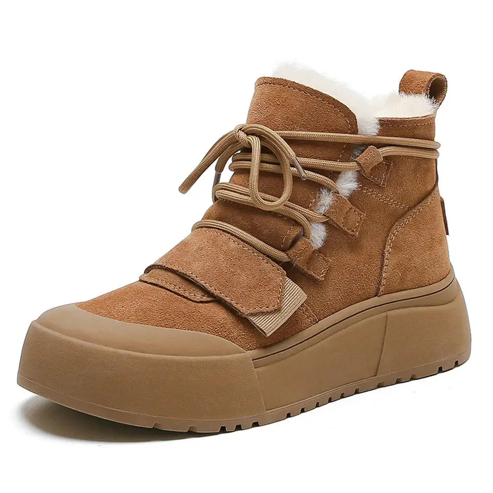 SOMILISS Women's Short Boots For Winter Genuine Cow Suede Leather Short Plush Warm Ladies Fashion Thick Sole Snow Boots