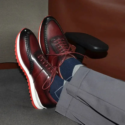 XEBOS Burgundy Genuine Leather Casual Shoes