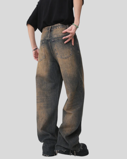 Women's Vintage Streetwear Brown Blue Baggy Jeans.