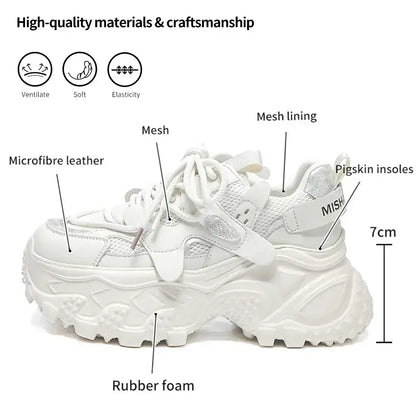 SOMILISS White Chunky Microfiber Leather Shoes