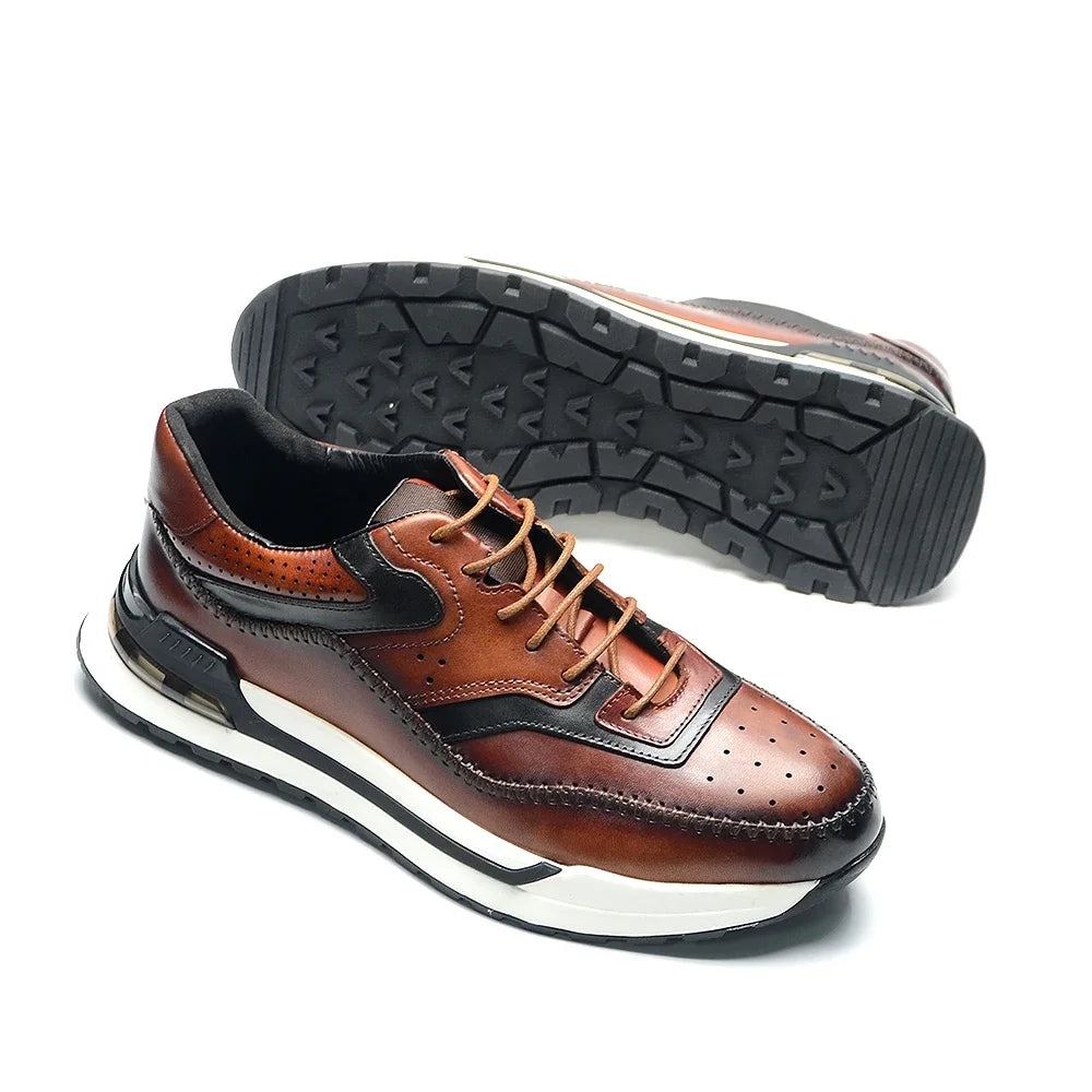 XEBOS Stitched Leather Lace-Up Casual Shoes