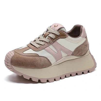 SOMILISS Women Platform Sneakers Pig Sude Satin Cloth Patchwork Lace-Up Round Toe Ladies Casual Sneakers Designer Brand Shoes