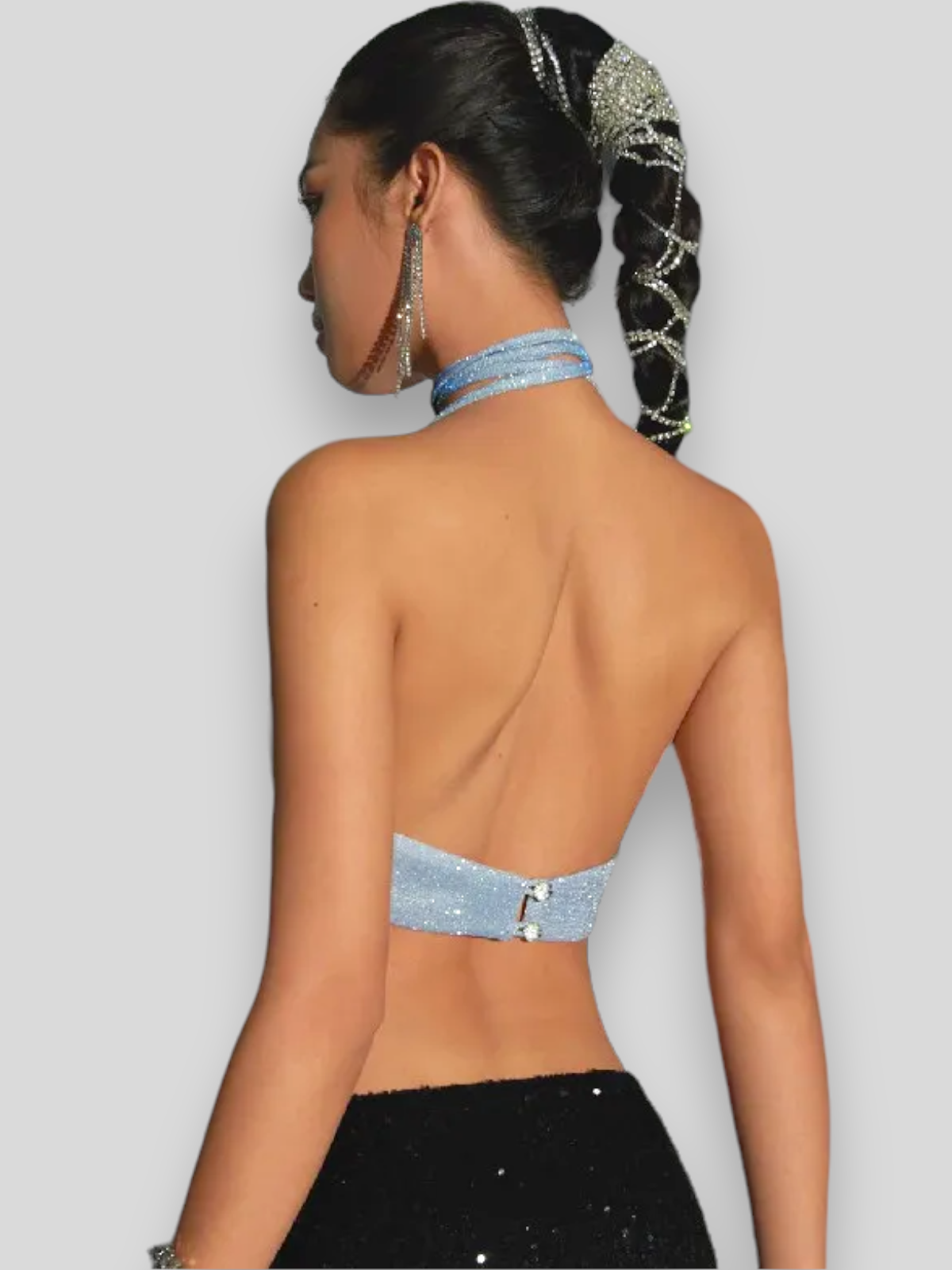 Shinny Backless Top Sexy Deep V-neck