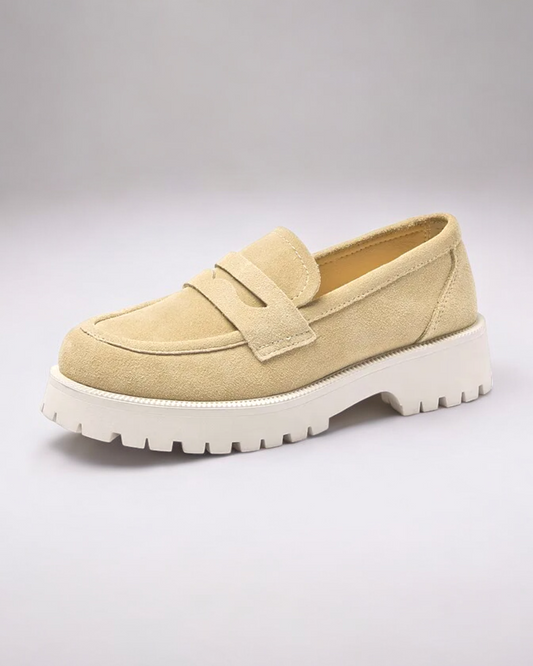 AIYUQI Women's Leather Loafers, Beige Suede