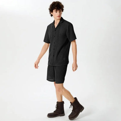 INCERUN Transparent Shirt & Short Set, Black