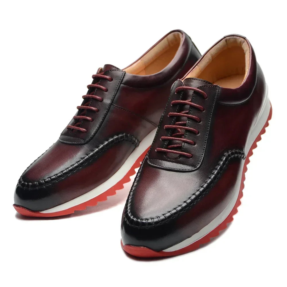 XEBOS Burgundy Genuine Leather Casual Shoes