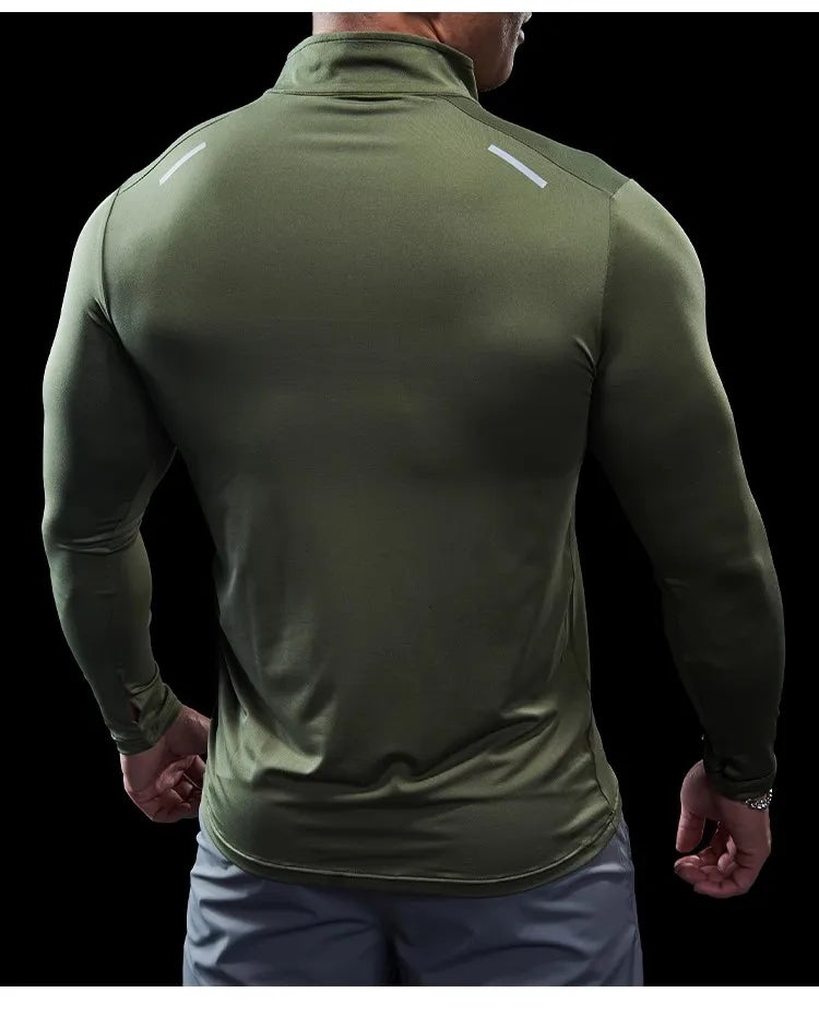 Men's Shield Activewear, Long Sleeve Tight Top tee, Black, Light blue