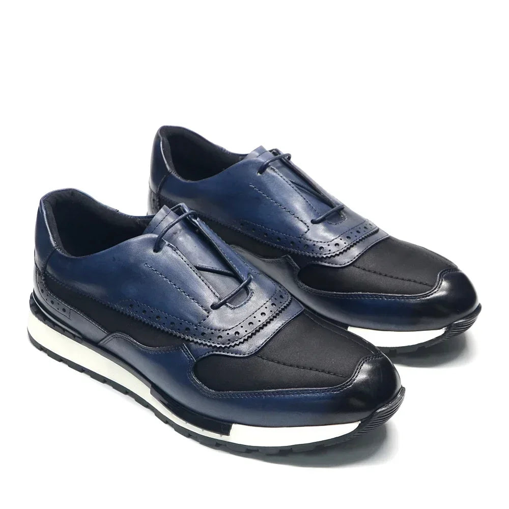 XEBOS Blue Leather Lace-Up Shoes