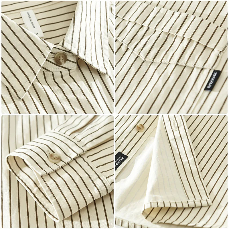 100% Cotton Simple Striped Long Sleeve Shirt