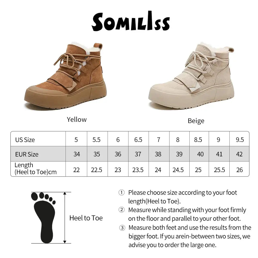 SOMILISS Women's Short Boots For Winter Genuine Cow Suede Leather Short Plush Warm Ladies Fashion Thick Sole Snow Boots